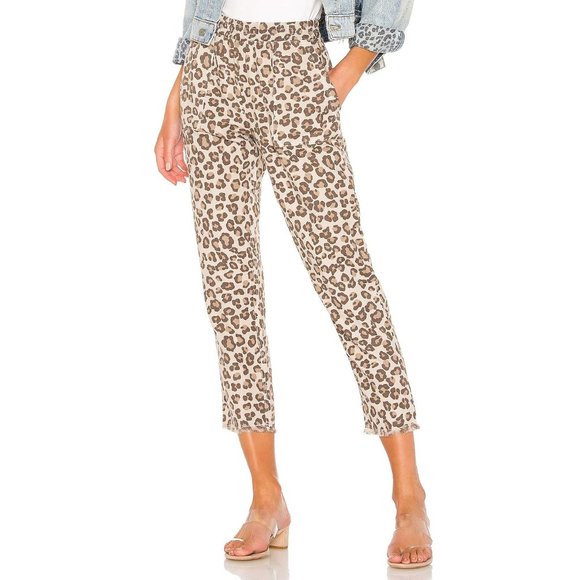 Monrow Pants - Monrow Leopard Fray Patch Pockets Pull on Pant in Dust size Small Revolve